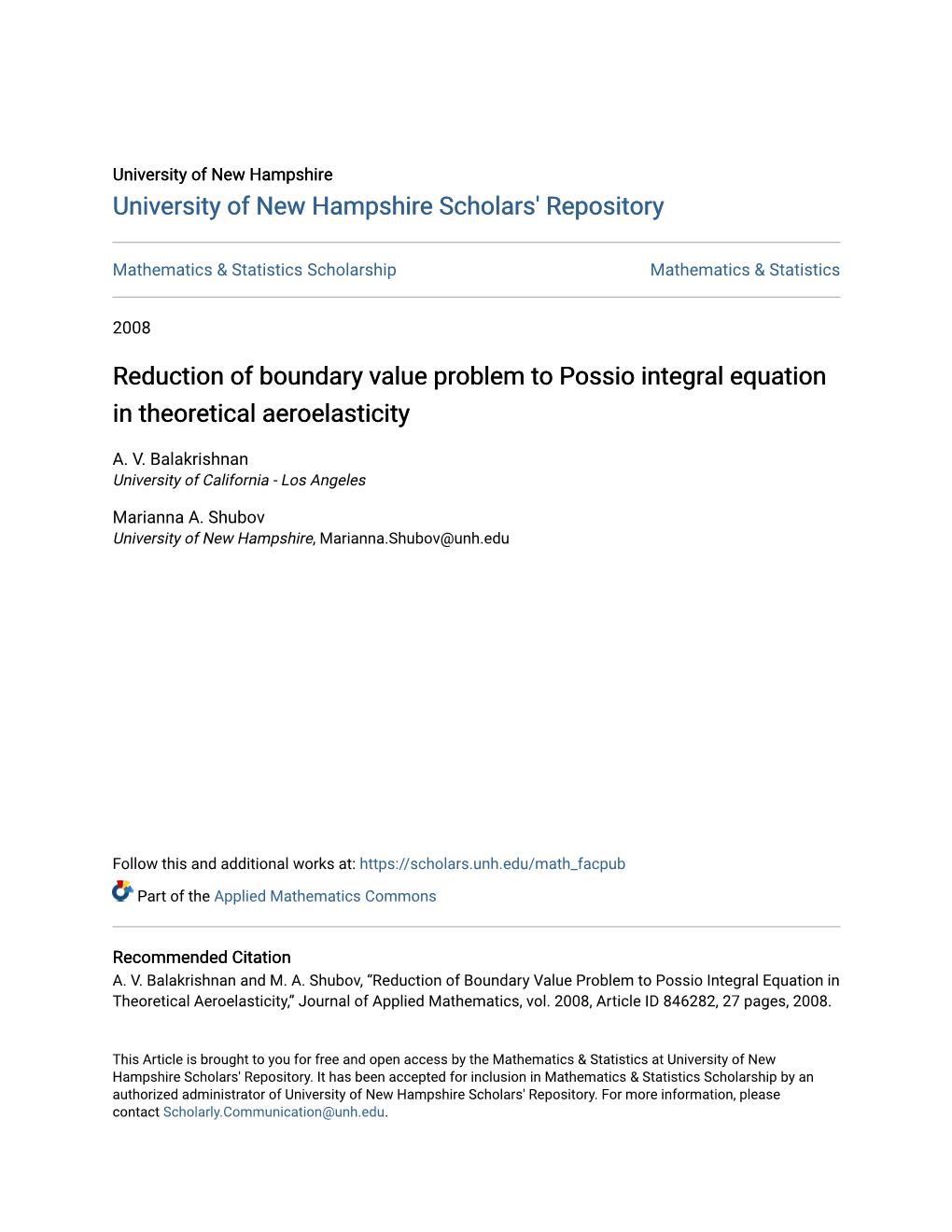 Reduction of Boundary Value Problem to Possio Integral Equation in Theoretical Aeroelasticity