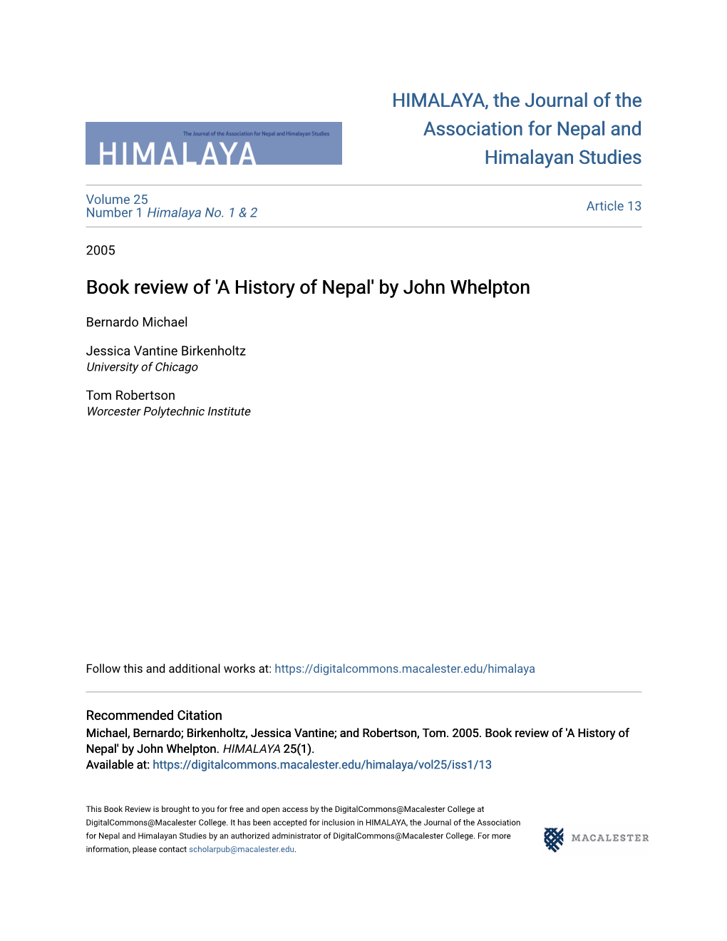 'A History of Nepal' by John Whelpton