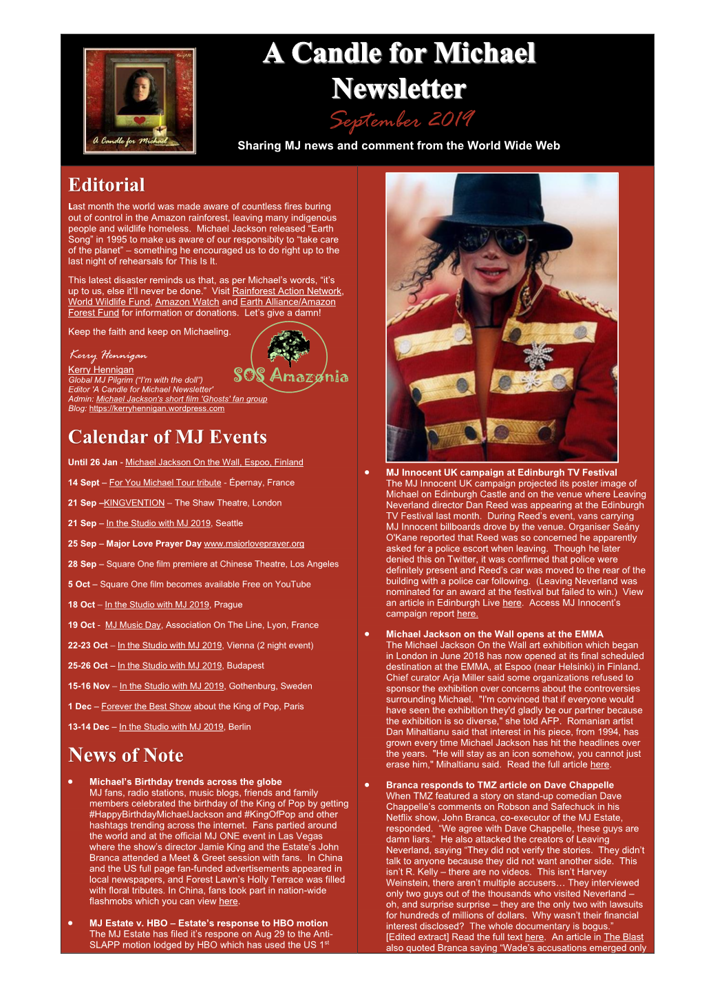 A Candle for Michael Newsletter September 2019