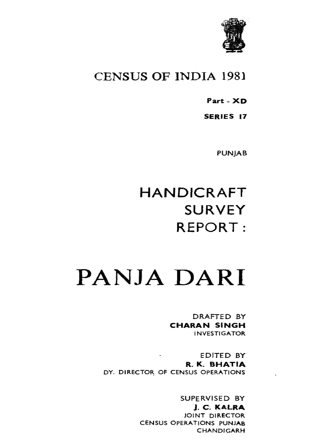 Handicraft Survey Report, Panja Dari, Part-XD, Series-17, Punjab