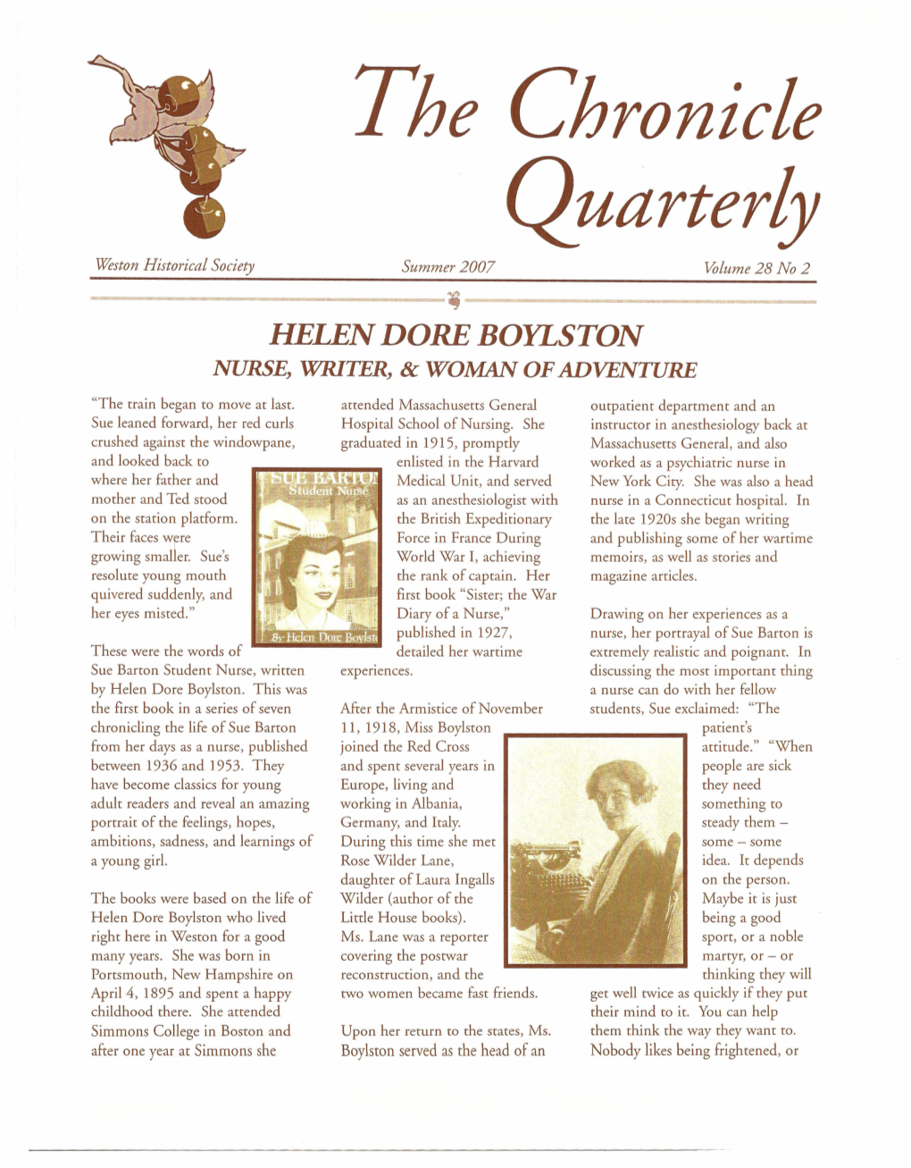 HELEN DORE BOYLSTON NURSE, WRITER, Sc WOMAN of ADVENTURE