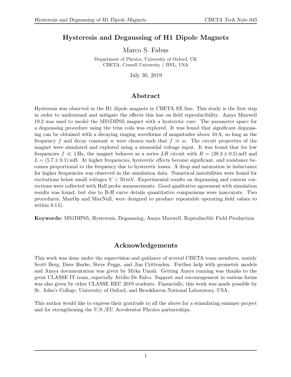 Hysteresis and Degaussing of H1 Dipole Magnets CBETA Tech Note 045