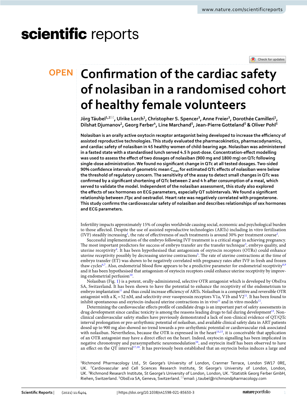 Confirmation of the Cardiac Safety of Nolasiban in a Randomised Cohort of Healthy Female Volunteers