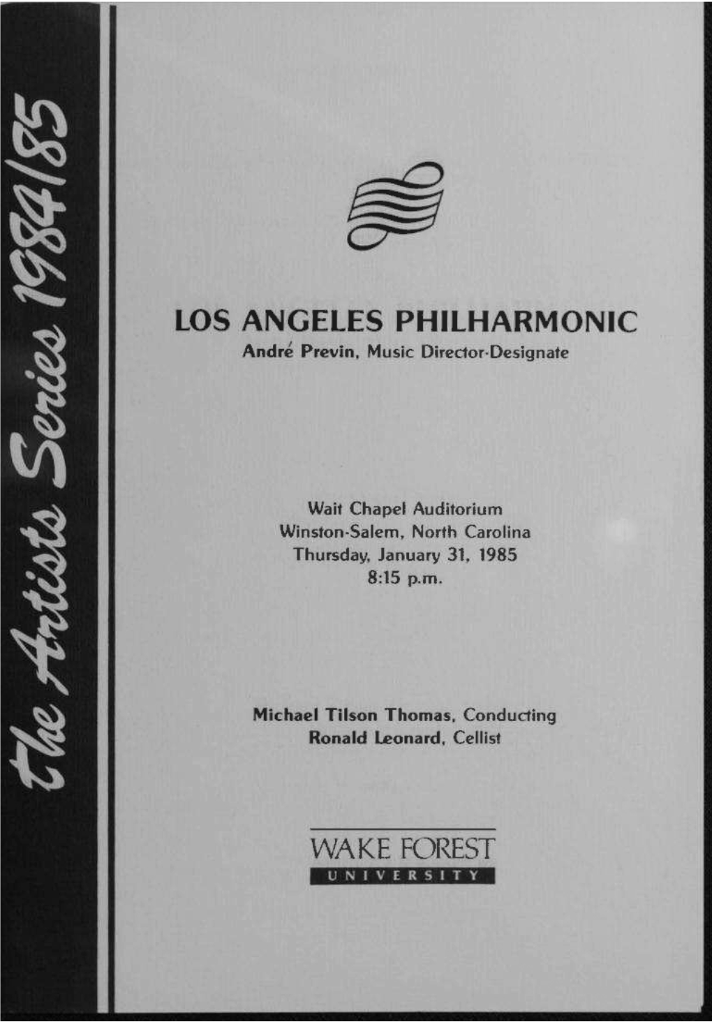 LOS ANGELES PHILHARMONIC Andr~ Previn, Music Director-Designate