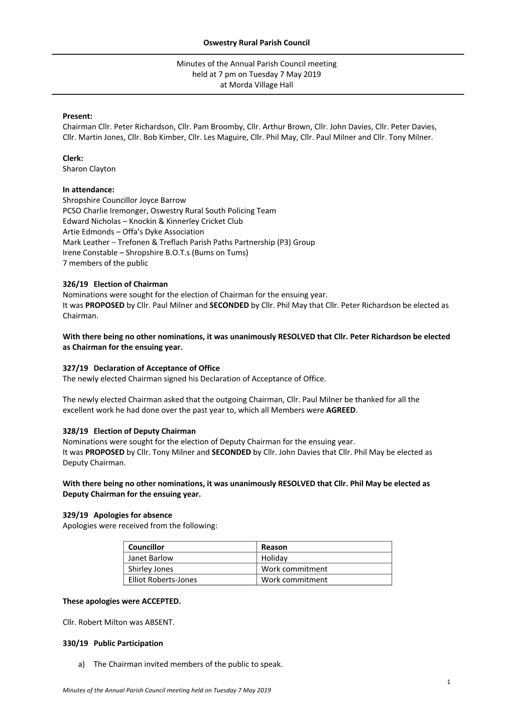 Oswestry Rural Parish Council Minutes of the Annual Parish