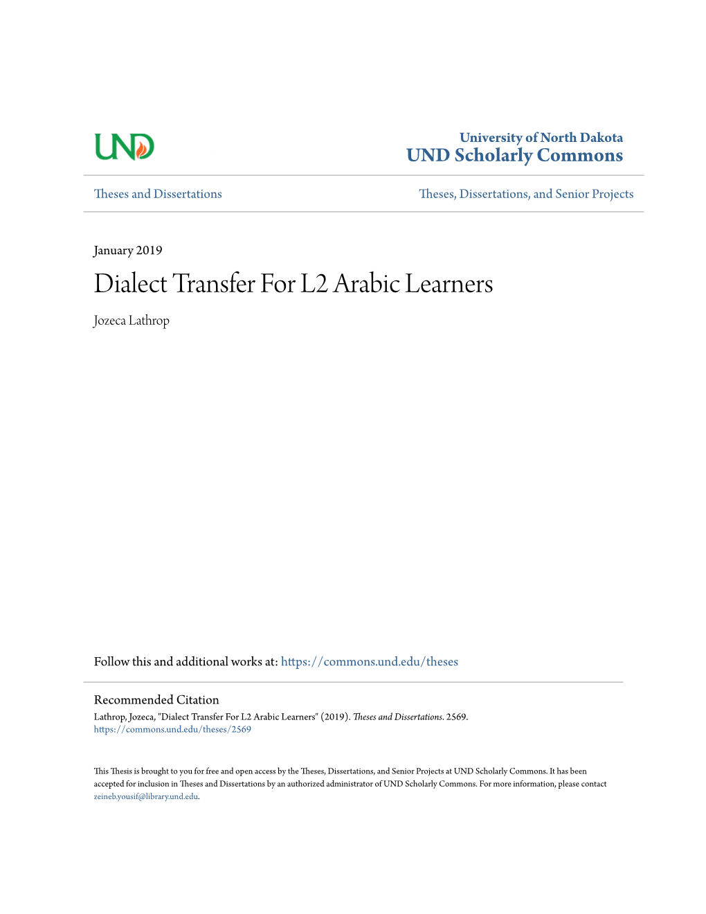 Dialect Transfer for L2 Arabic Learners Jozeca Lathrop