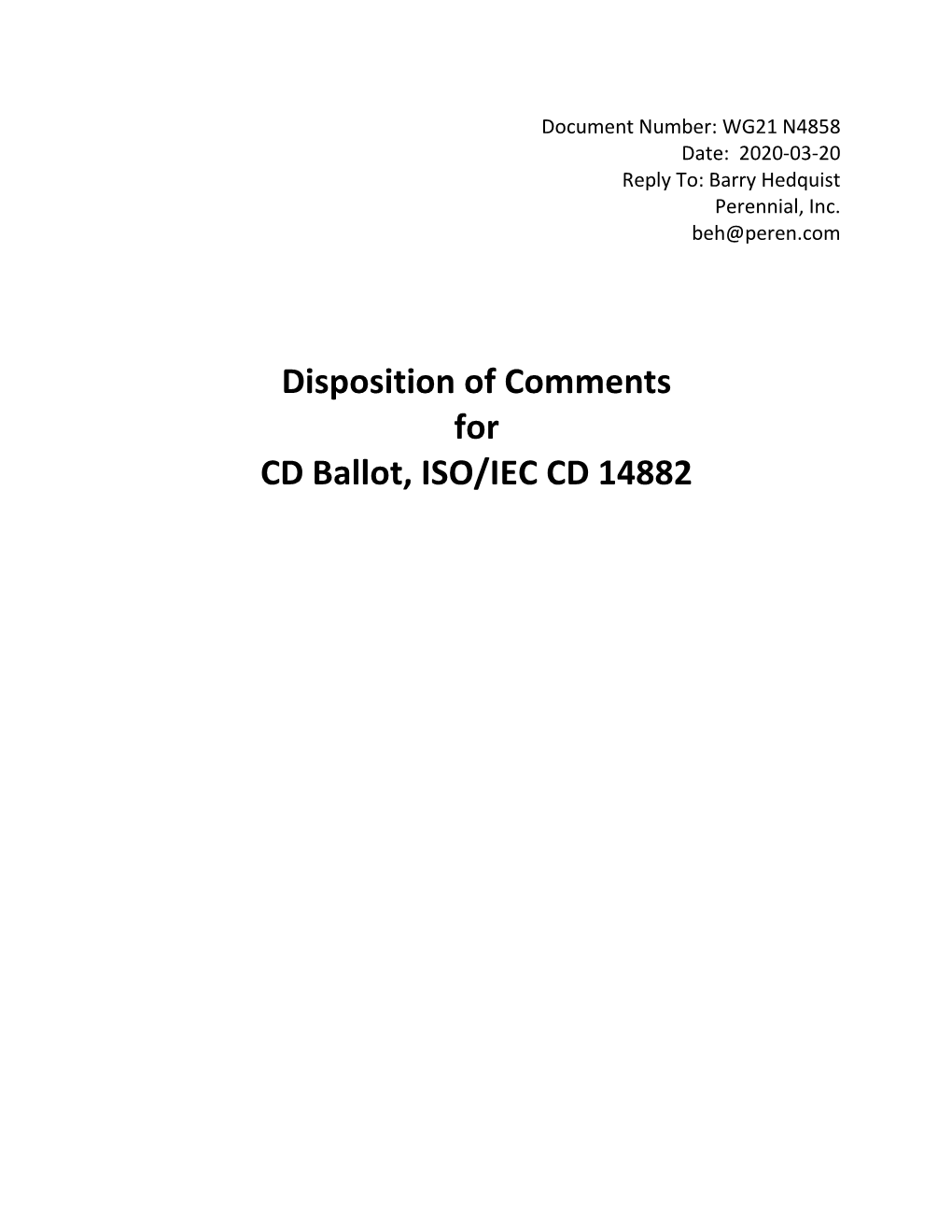 Disposition of Comments for CD Ballot, ISO/IEC CD 14882 Template for Comments and Secretariat Observations Date:2020-02-15 Document: Project: 14882