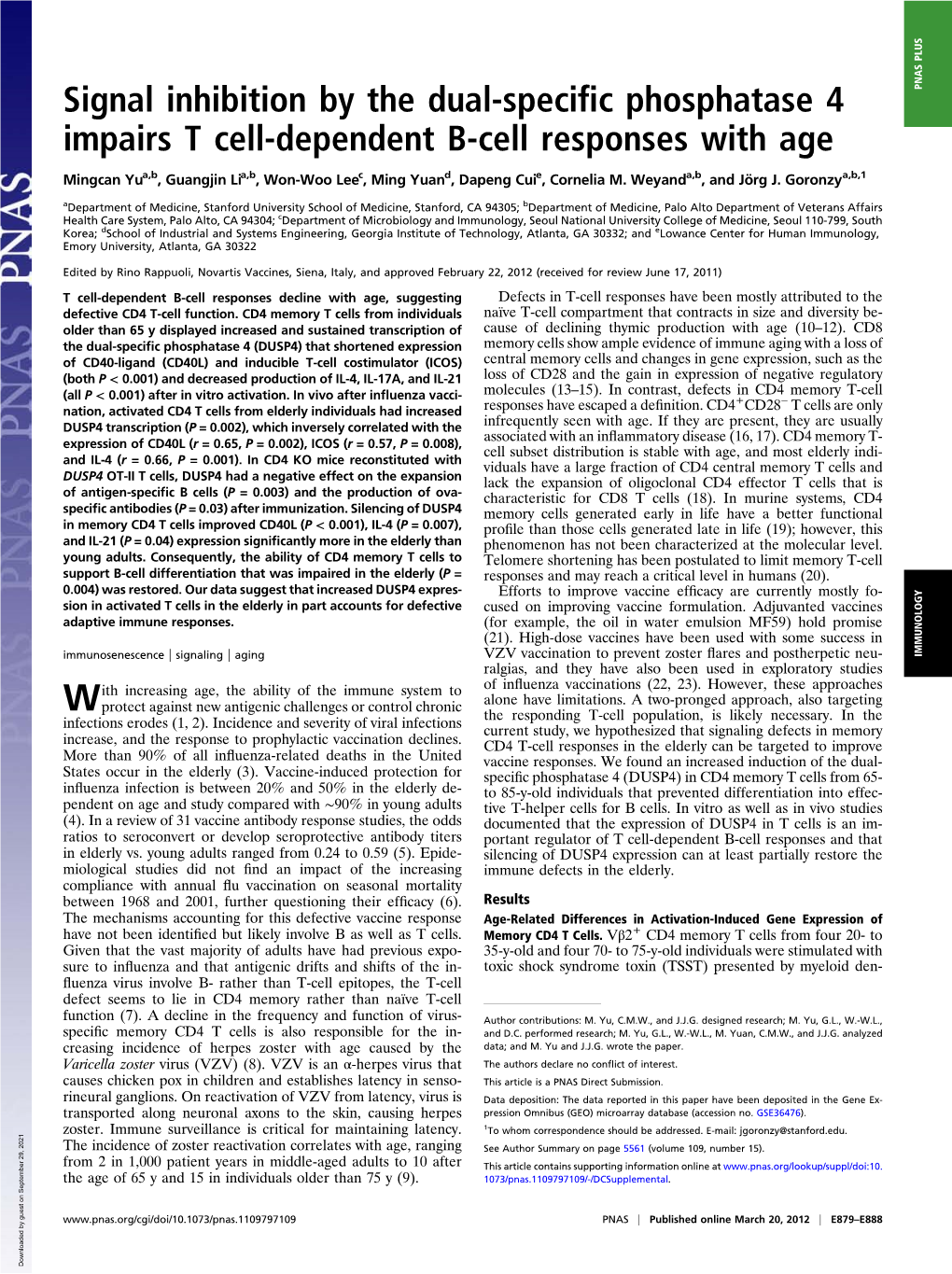 Signal Inhibition by the Dual-Specific Phosphatase 4 Impairs T Cell-Dependent B-Cell Responses With