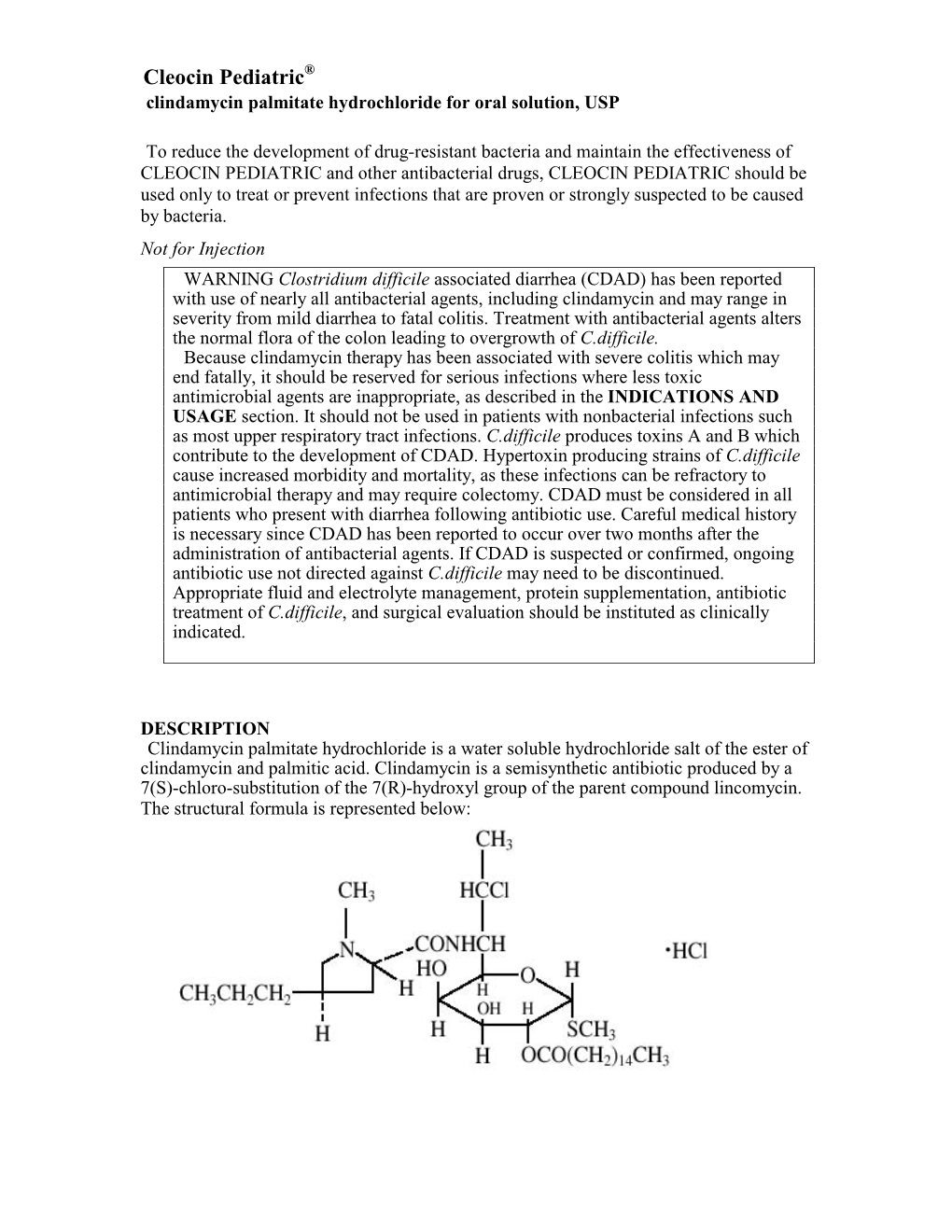 Cleocin Pediatric® Clindamycin Palmitate Hydrochloride for Oral Solution, USP