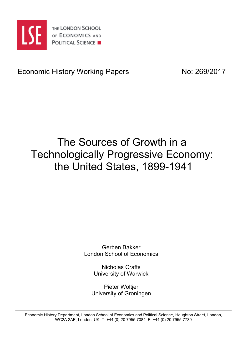 The Sources of Growth in a Technologically Progressive Economy: the United States, 1899-1941