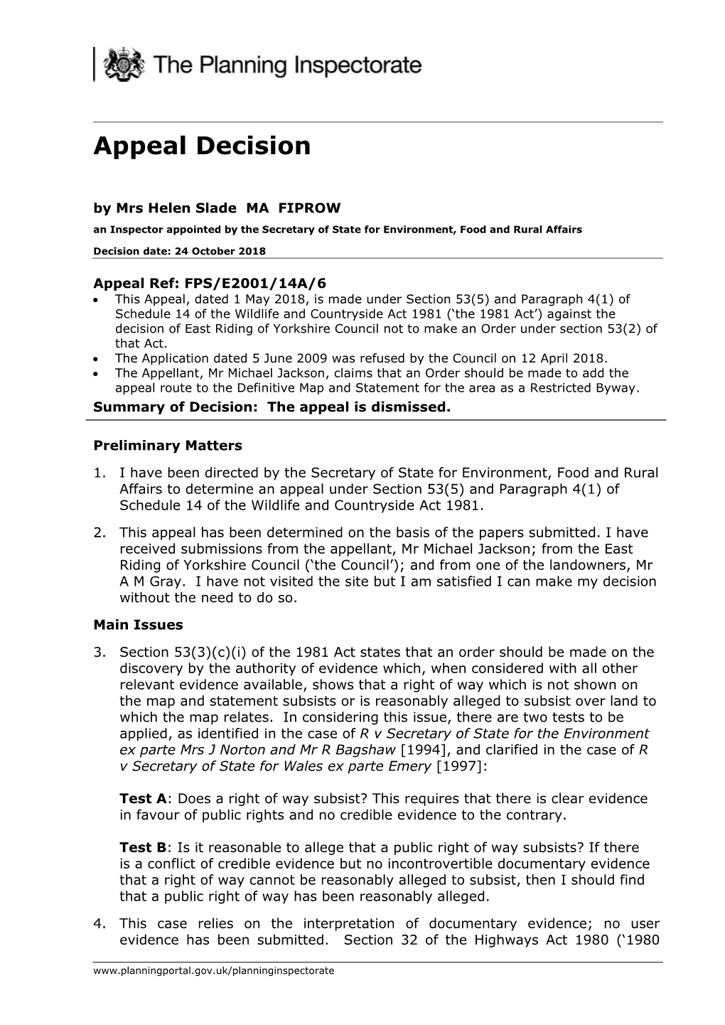 FPS/E2001/14A/6 Decision Dated 24 October 2018