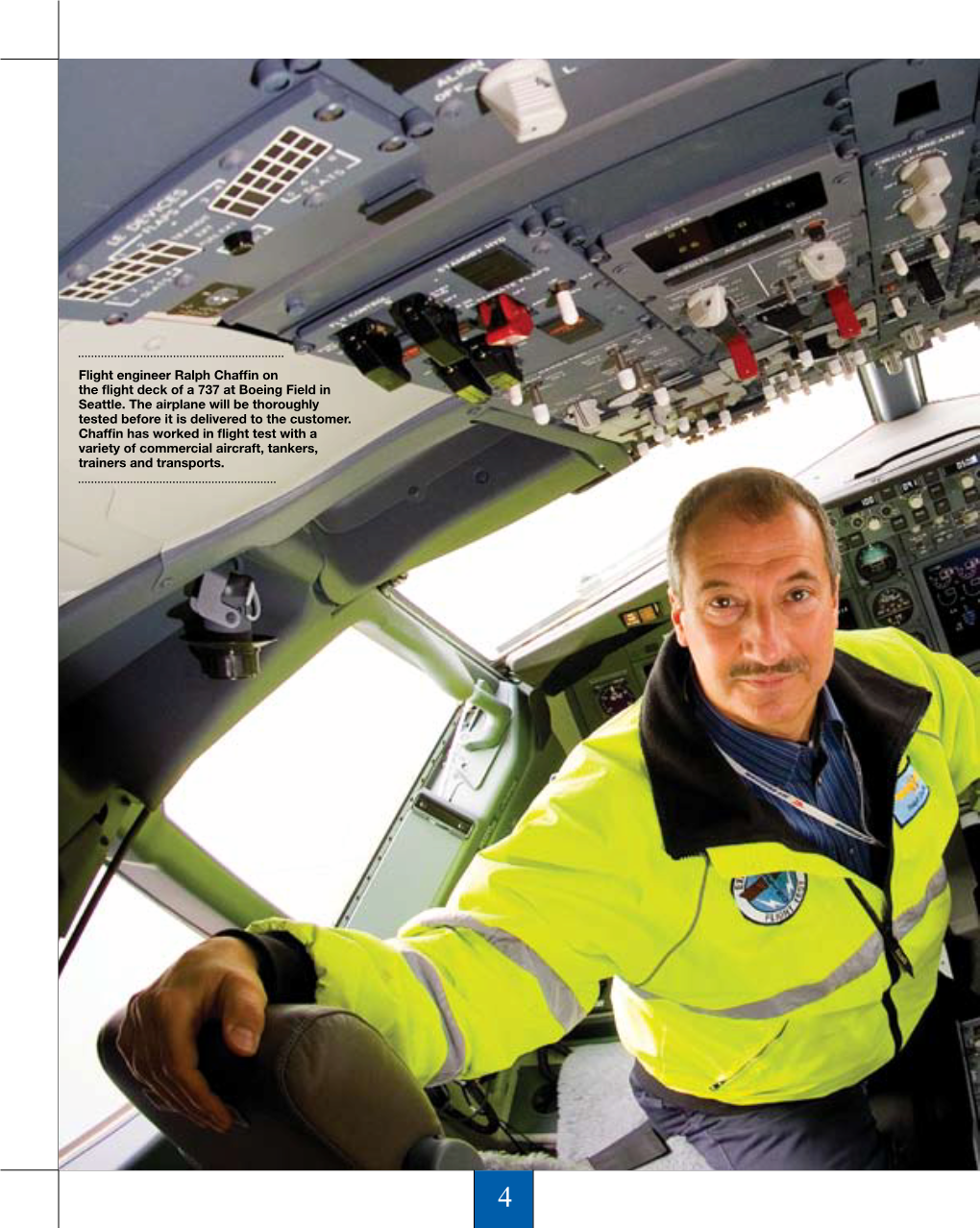 Flight Engineer Ralph Chaffin on the Flight Deck of a 737 at Boeing Field in Seattle