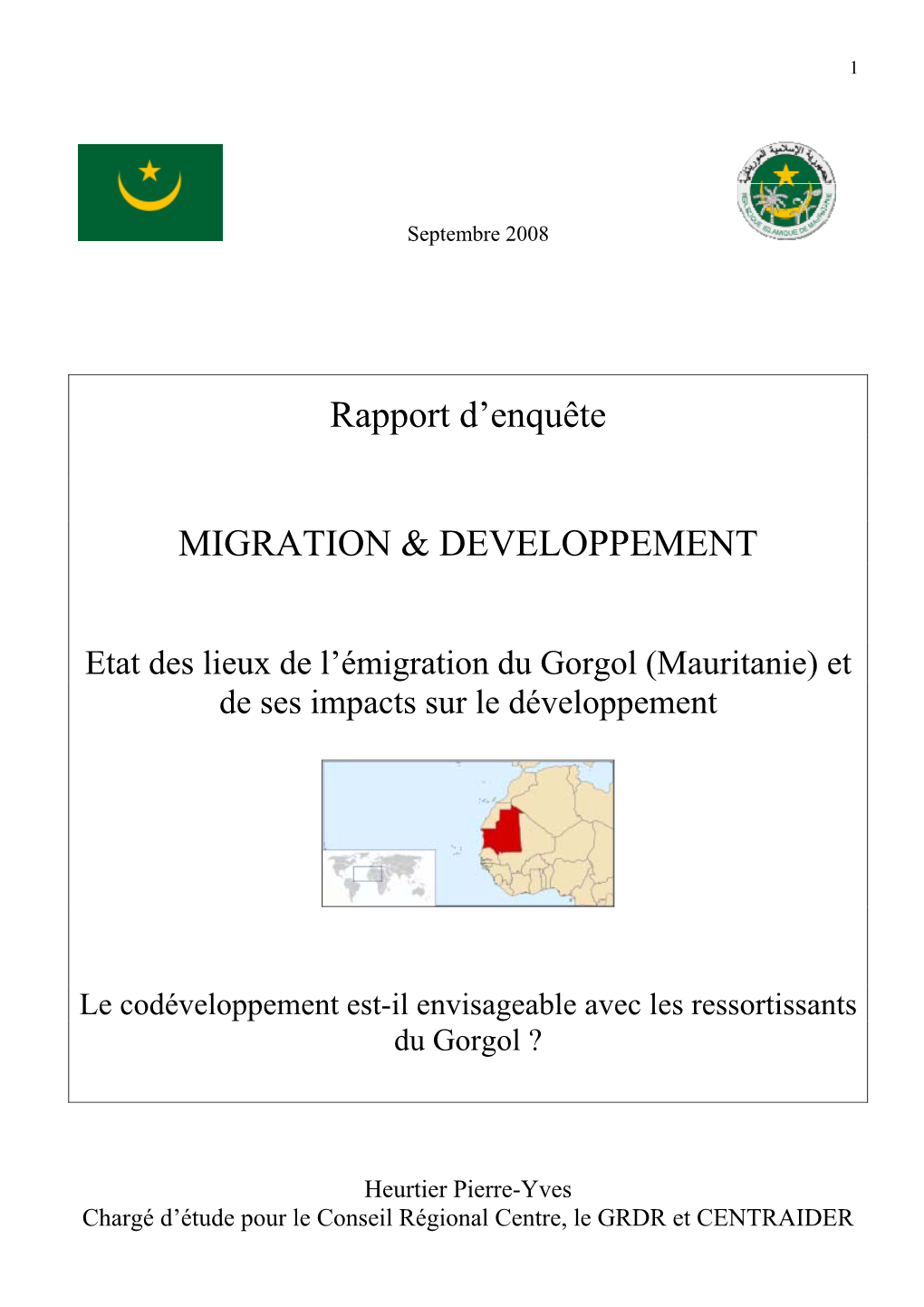 Etat Des Lieux De L'émigration Du Gorgol (Mauritanie)