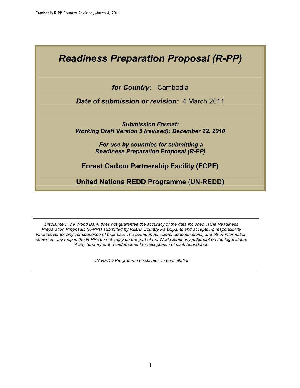 Readiness Preparation Proposal (R-PP)