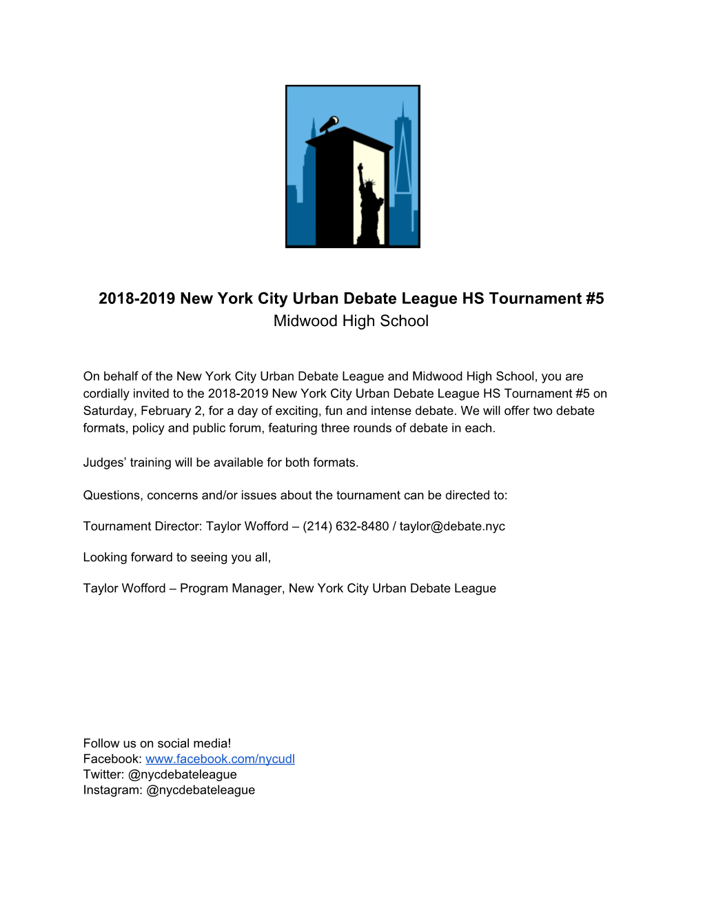2018-2019 New York City Urban Debate League HS Tournament #5 Midwood High School