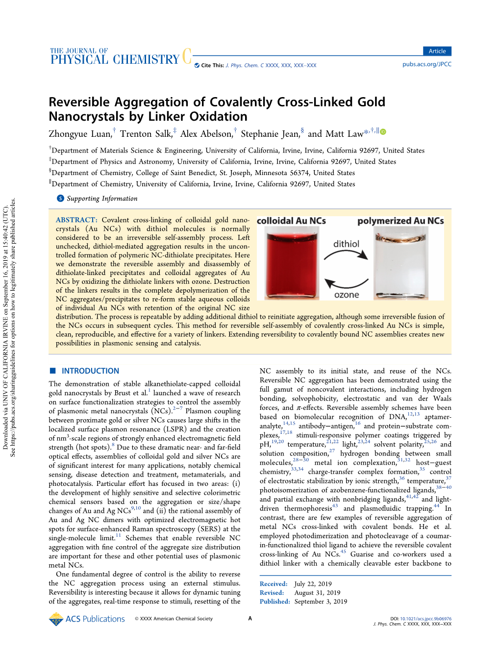 Reversible Aggregation of Covalently Cross-Linked Gold Nanocrystals By