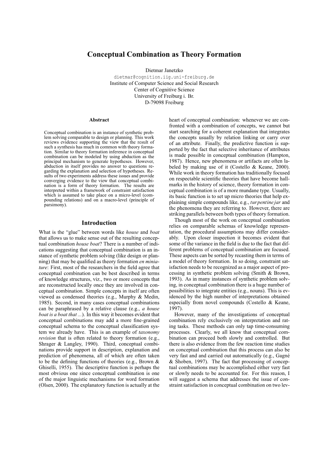 Conceptual Combination As Theory Formation