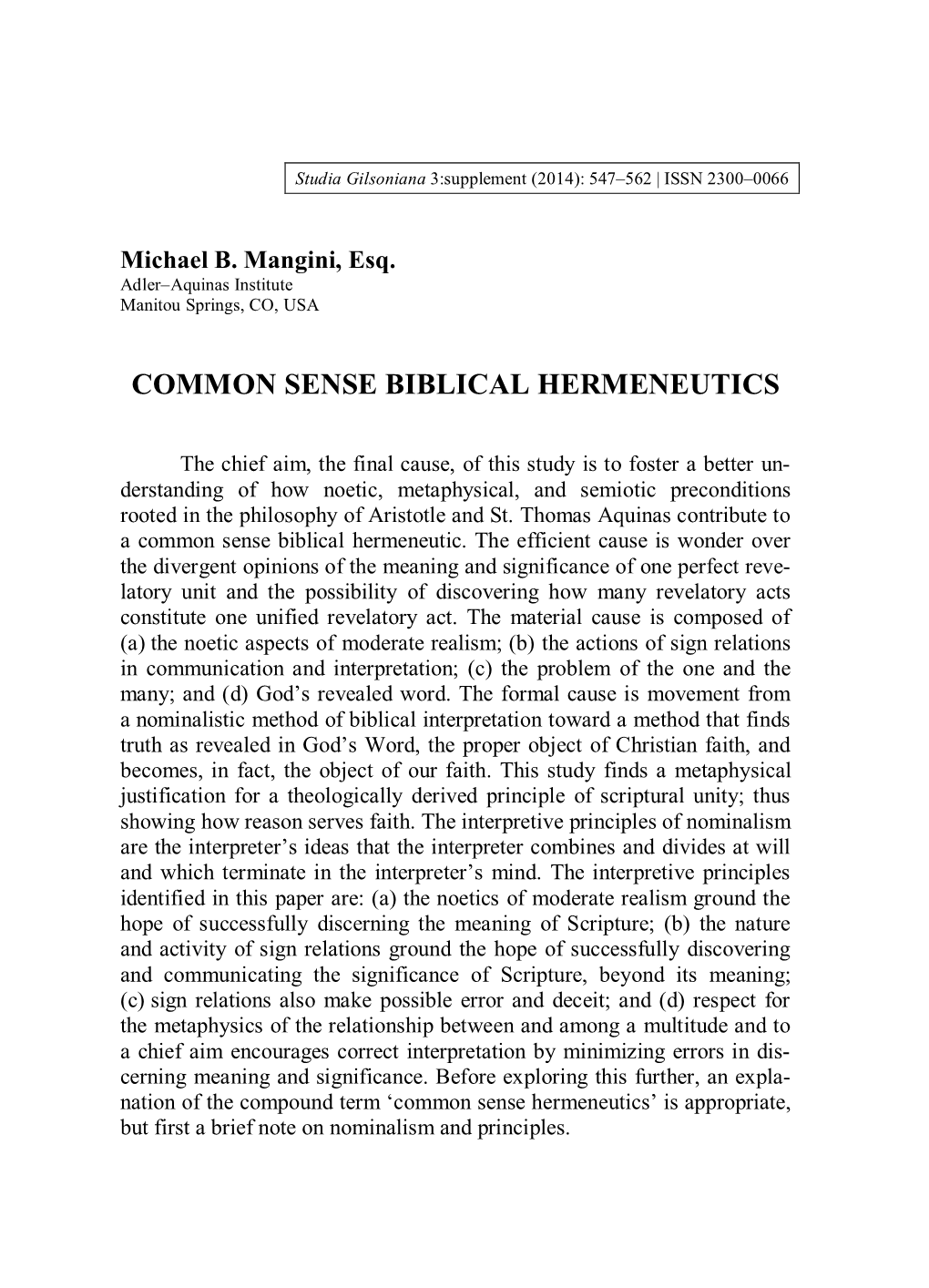 Common Sense Biblical Hermeneutics