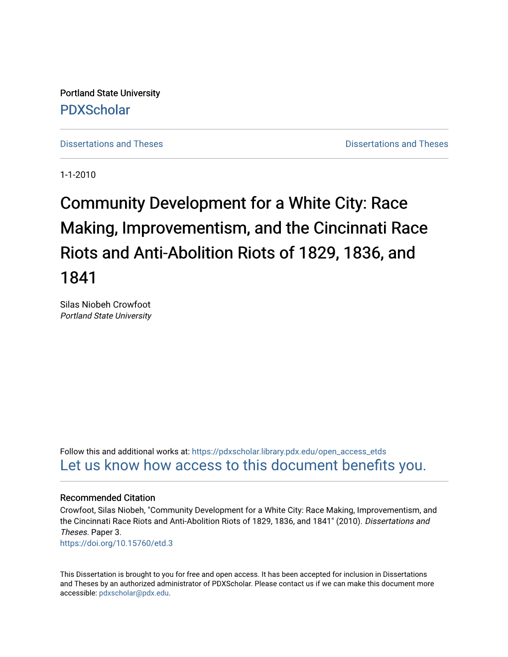 Race Making, Improvementism, and the Cincinnati Race Riots and Anti-Abolition Riots of 1829, 1836, and 1841