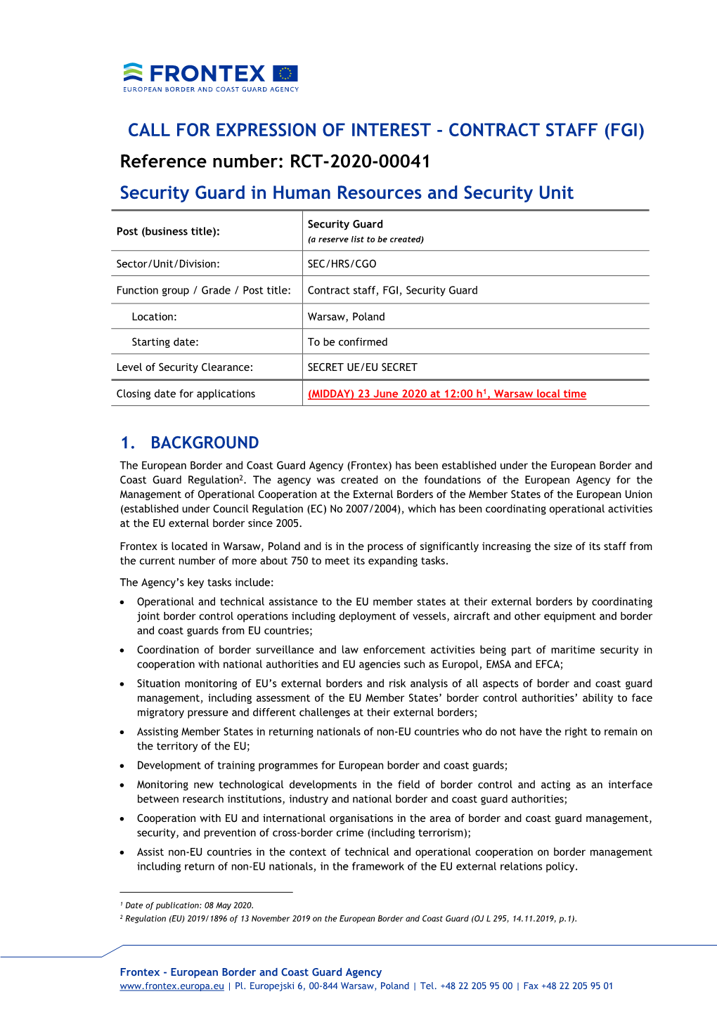 Call for Expression of Interest Security Guard FGI RCT-2020-00041