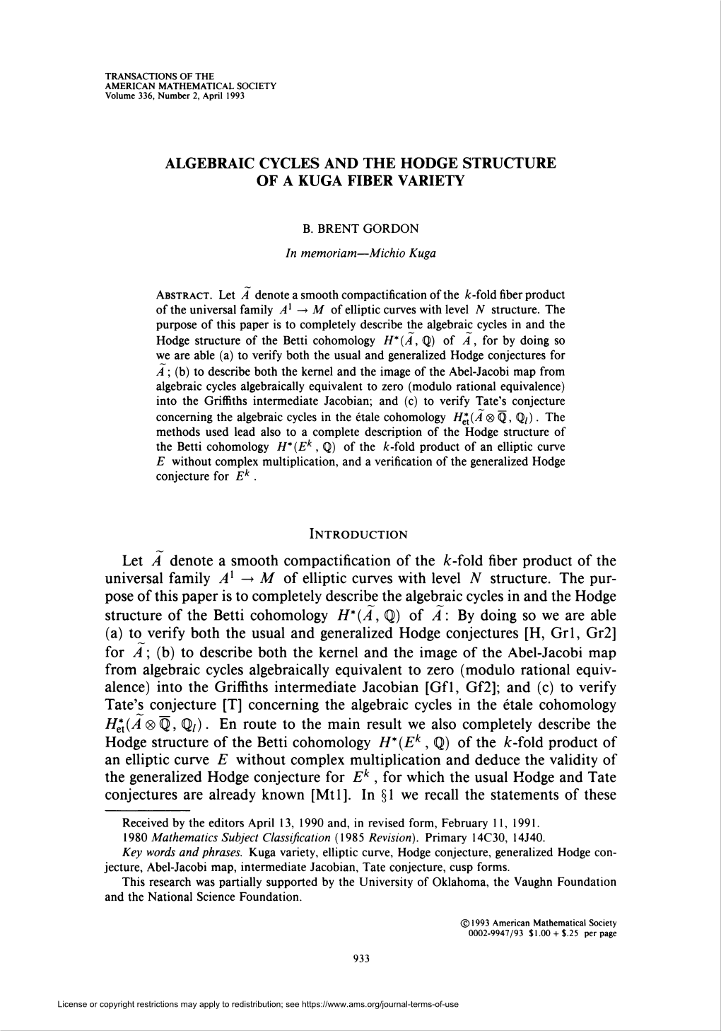 Algebraic Cycles and the Hodge Structure of a Kuga