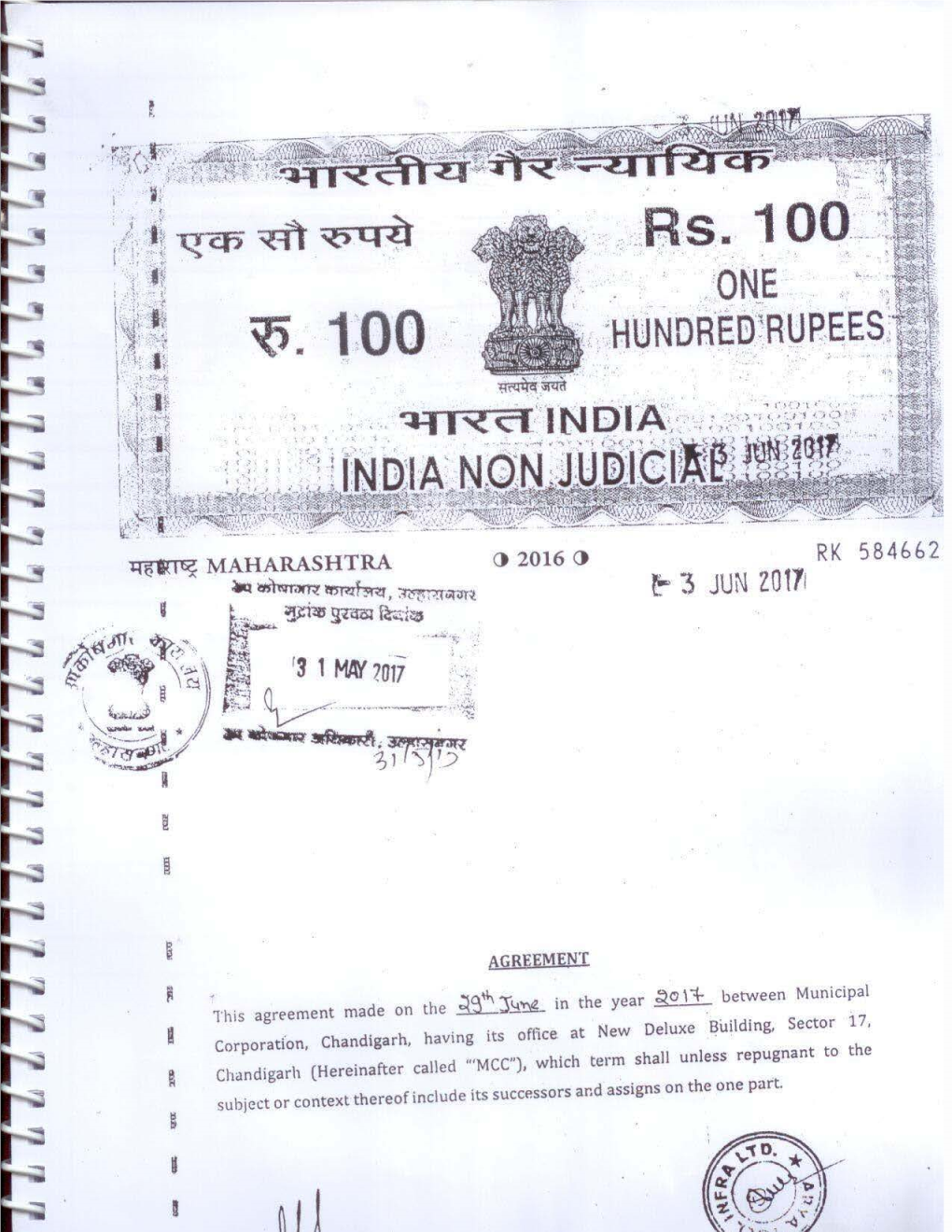 Agreement of Operation and Management of 25 Paid Parking and 1 Multi Level Parking in Chandigarh