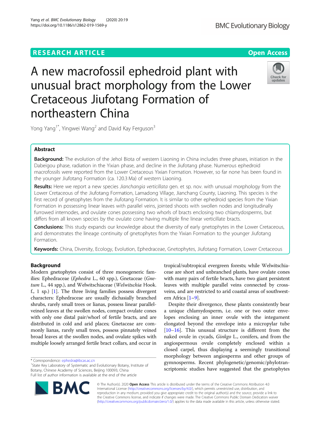 A New Macrofossil Ephedroid Plant with Unusual Bract Morphology From