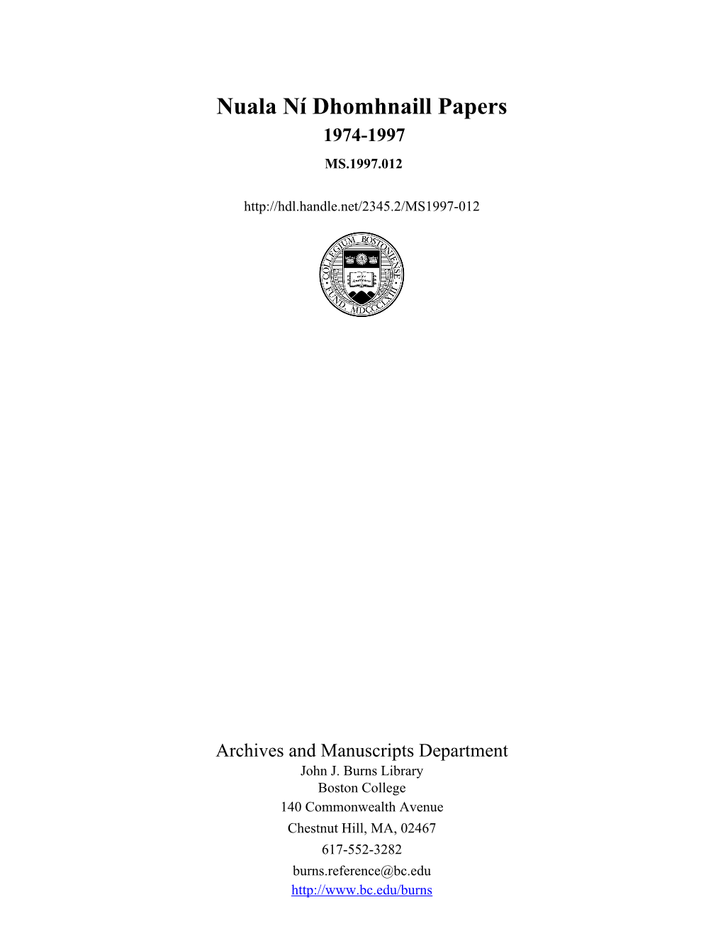 Nuala Ní Dhomhnaill Papers 1974-1997 MS.1997.012