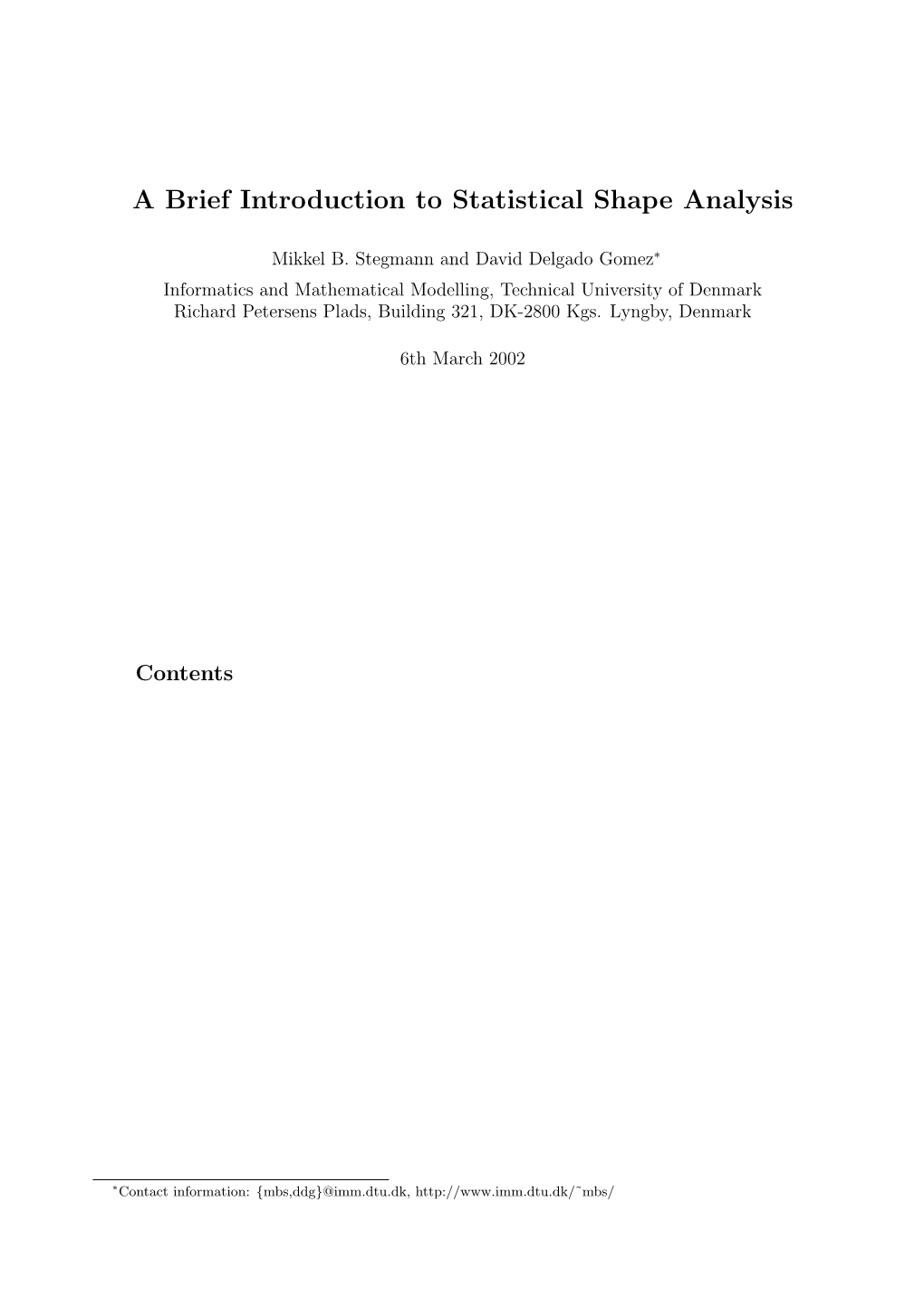 A Brief Introduction to Statistical Shape Analysis