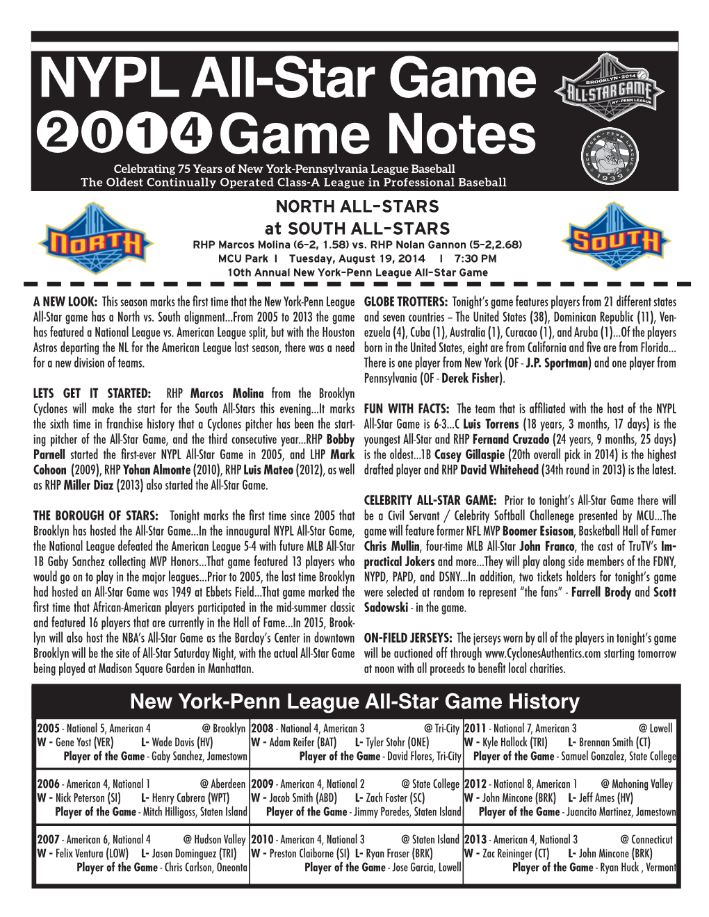 NYPL All-Star Game Game Notes