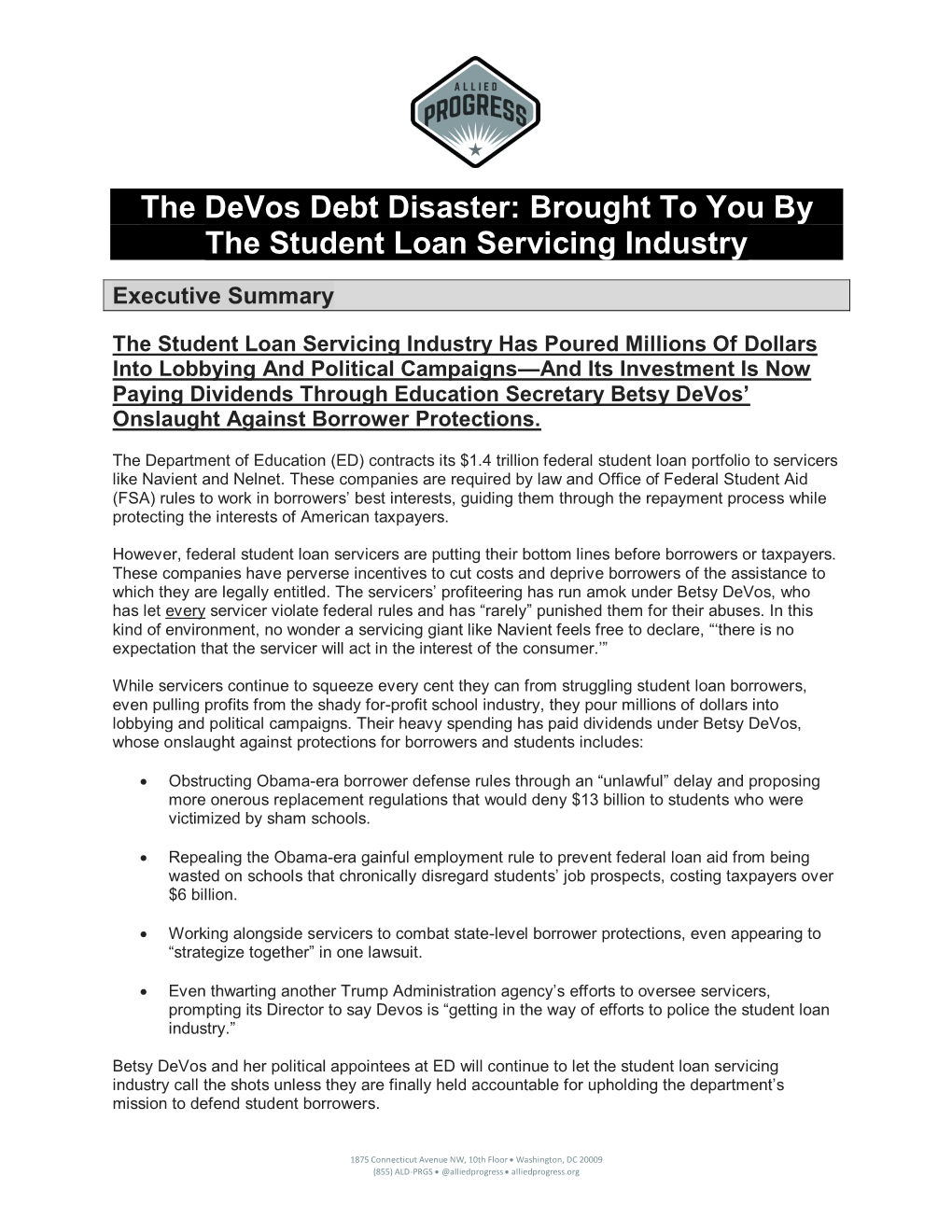 The Devos Debt Disaster: Brought to You by the Student Loan Servicing Industry