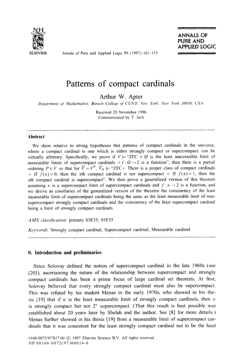 Patterns of Compact Cardinals