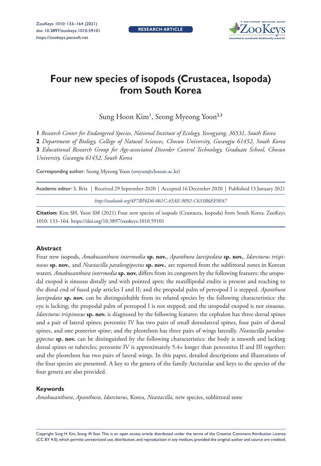 ﻿Four New Species of Isopods (Crustacea, Isopoda) from South