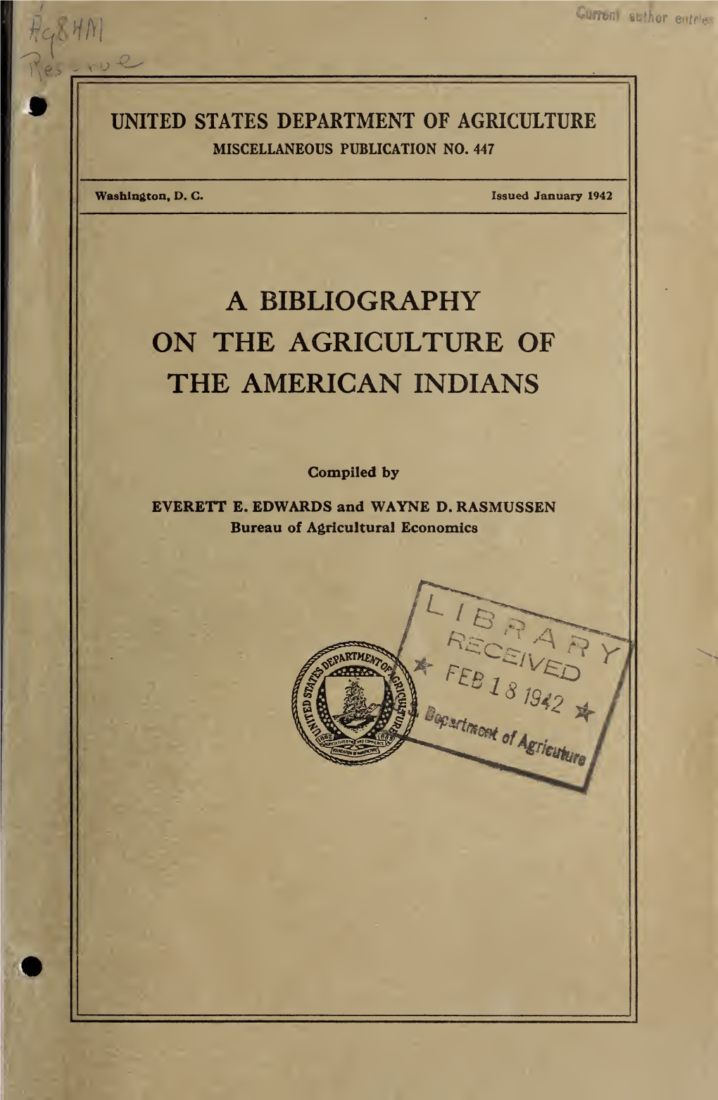 A Bibliography on the Agriculture of the American Indians