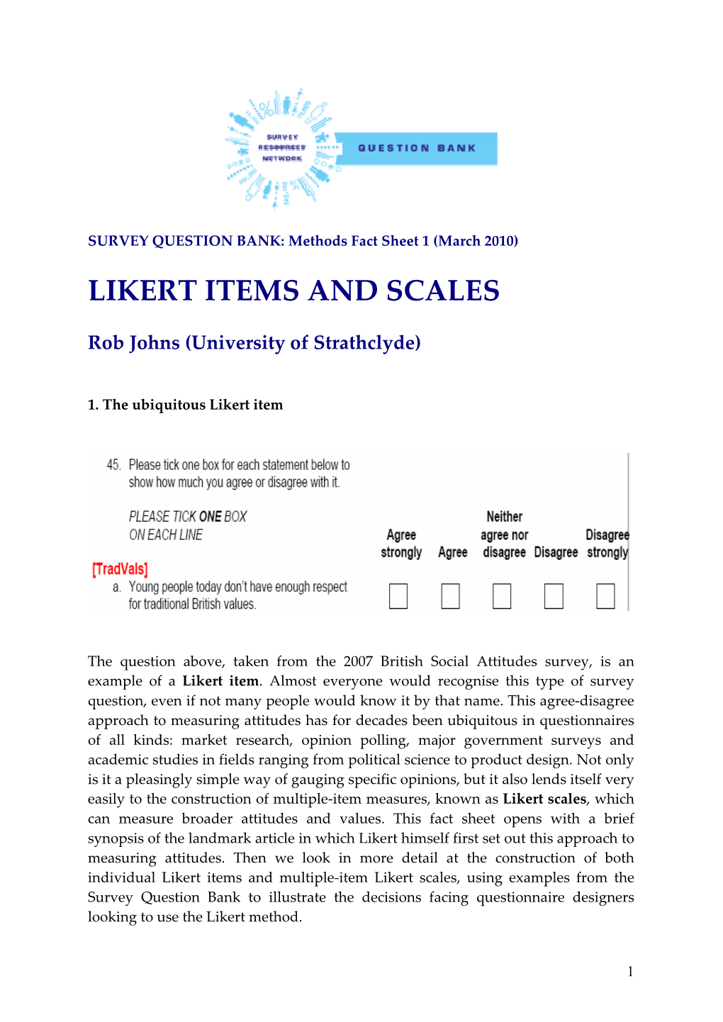 SQB Methods Fact Sheet 1: Likert Items and Scales