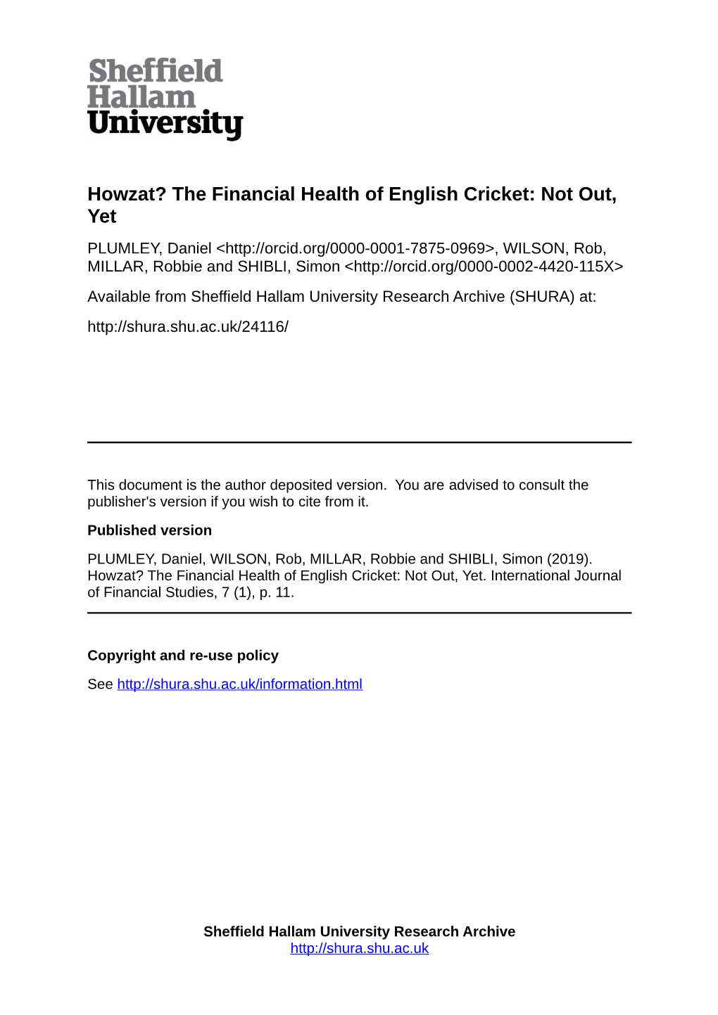 Howzat? the Financial Health of English Cricket: Not Out