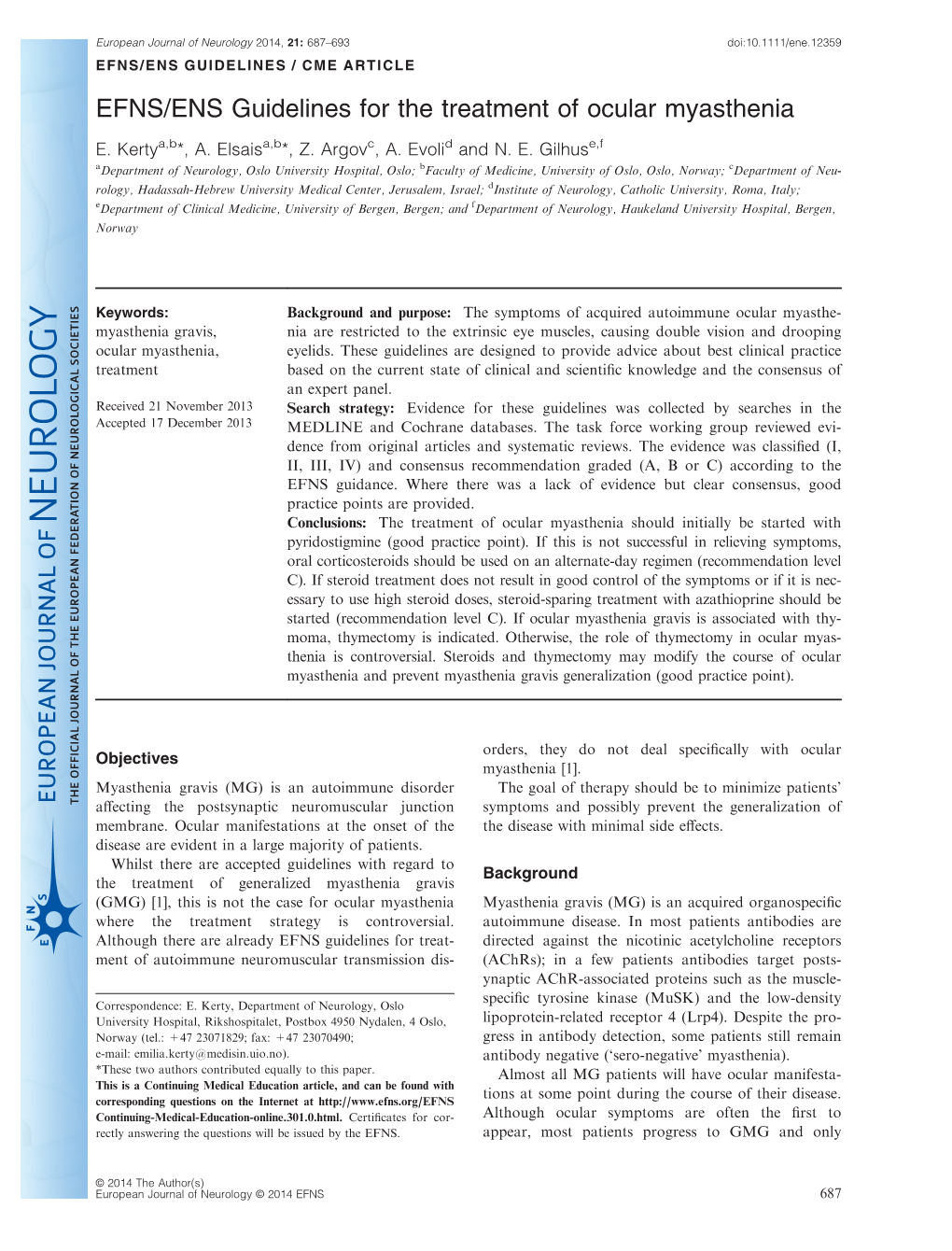 EFNS/ENS Guidelines for the Treatment of Ocular Myasthenia