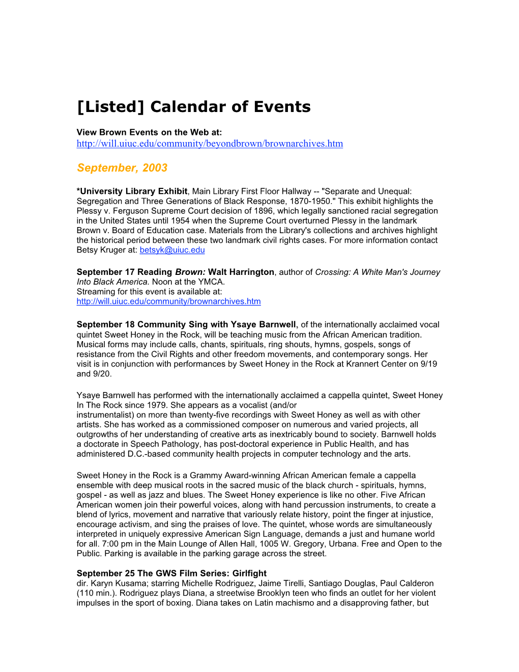 [Listed] Calendar of Events