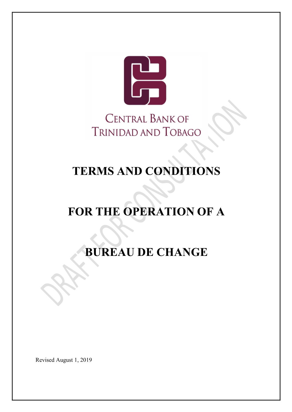 Draft Revised Terms and Conditions for the Operation of a Bureau De