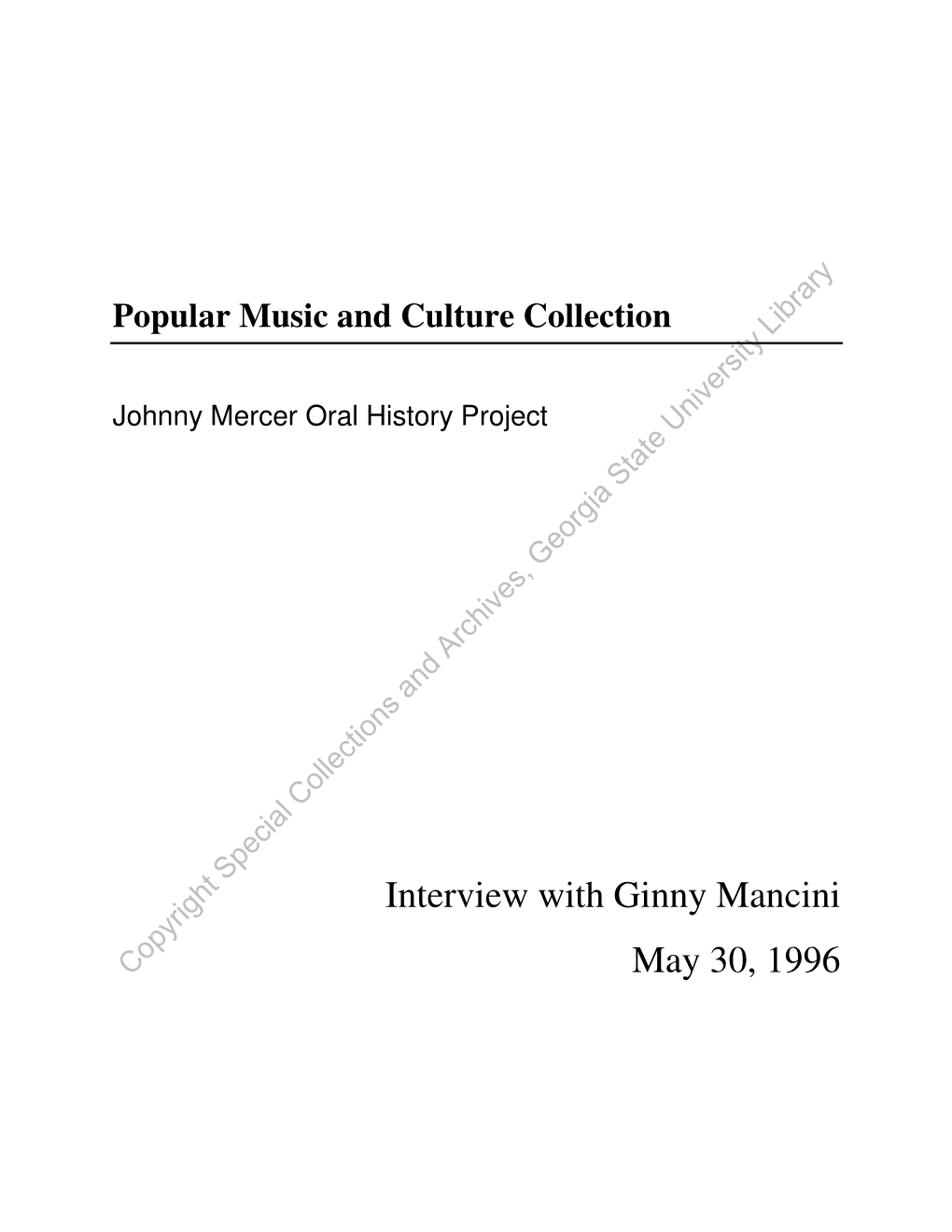 Interview with Ginny Mancini May 30, 1996