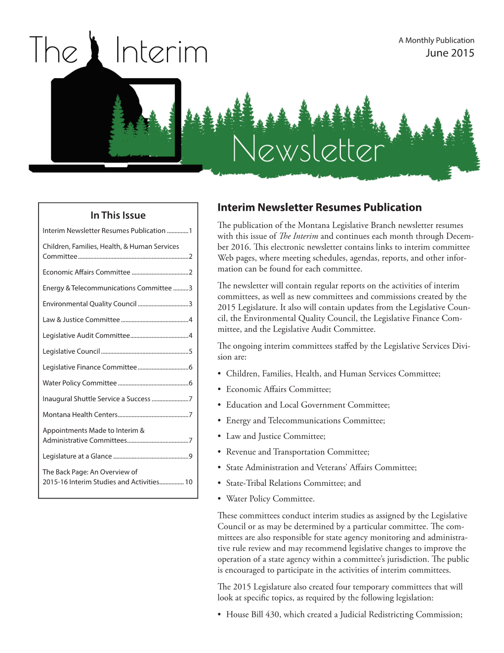 June 2015 Interim Newsletter Resumes Publication