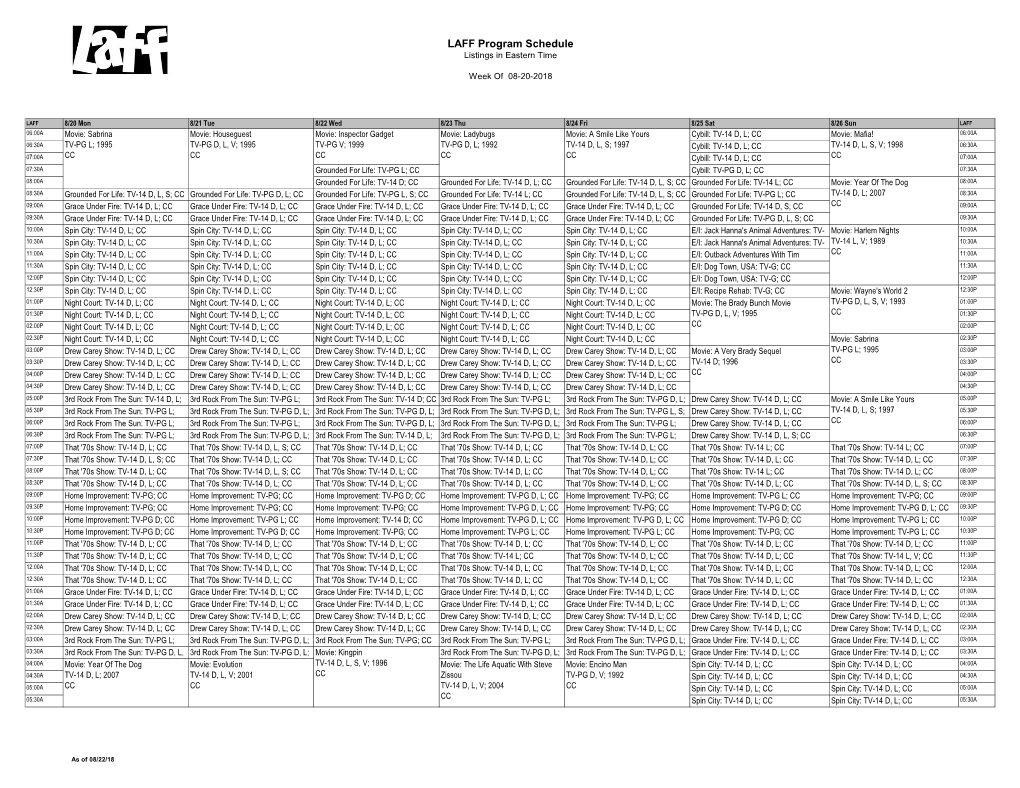 LAFF Program Schedule Listings in Eastern Time