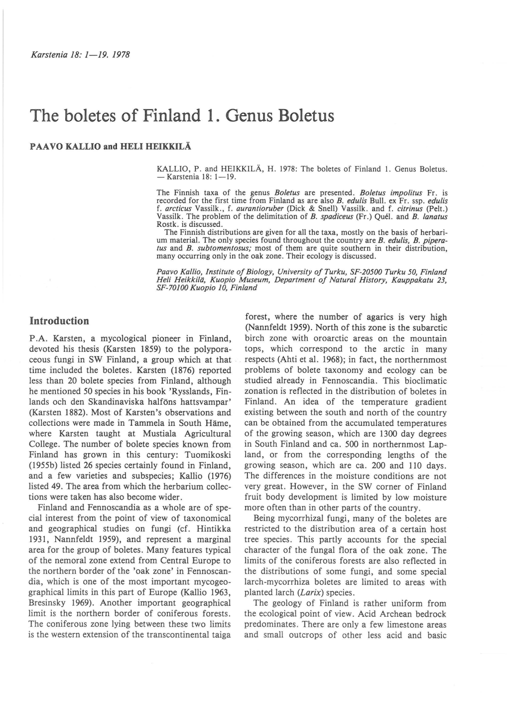 The Boletes of Finland 1. Genus Boletus