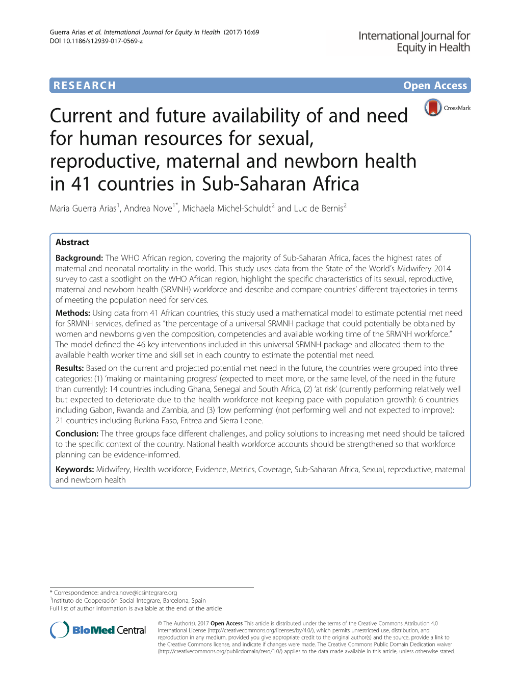Current and Future Availability of and Need for Human Resources for Sexual, Reproductive, Maternal and Newborn Health in 41 Coun