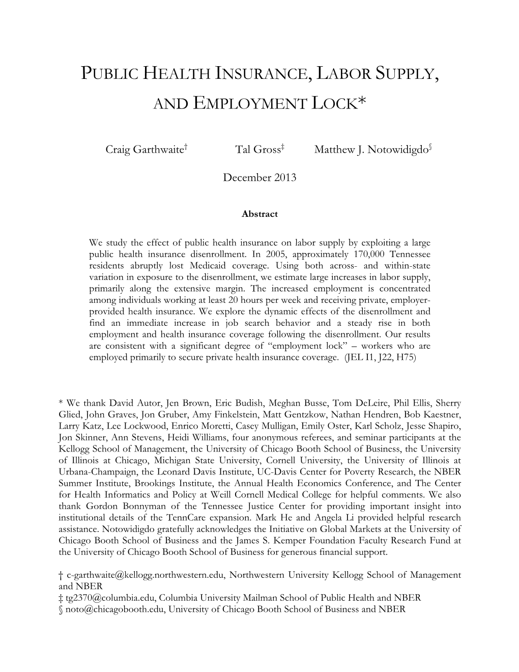 Public Health Insurance, Labor Supply, and Employment Lock*