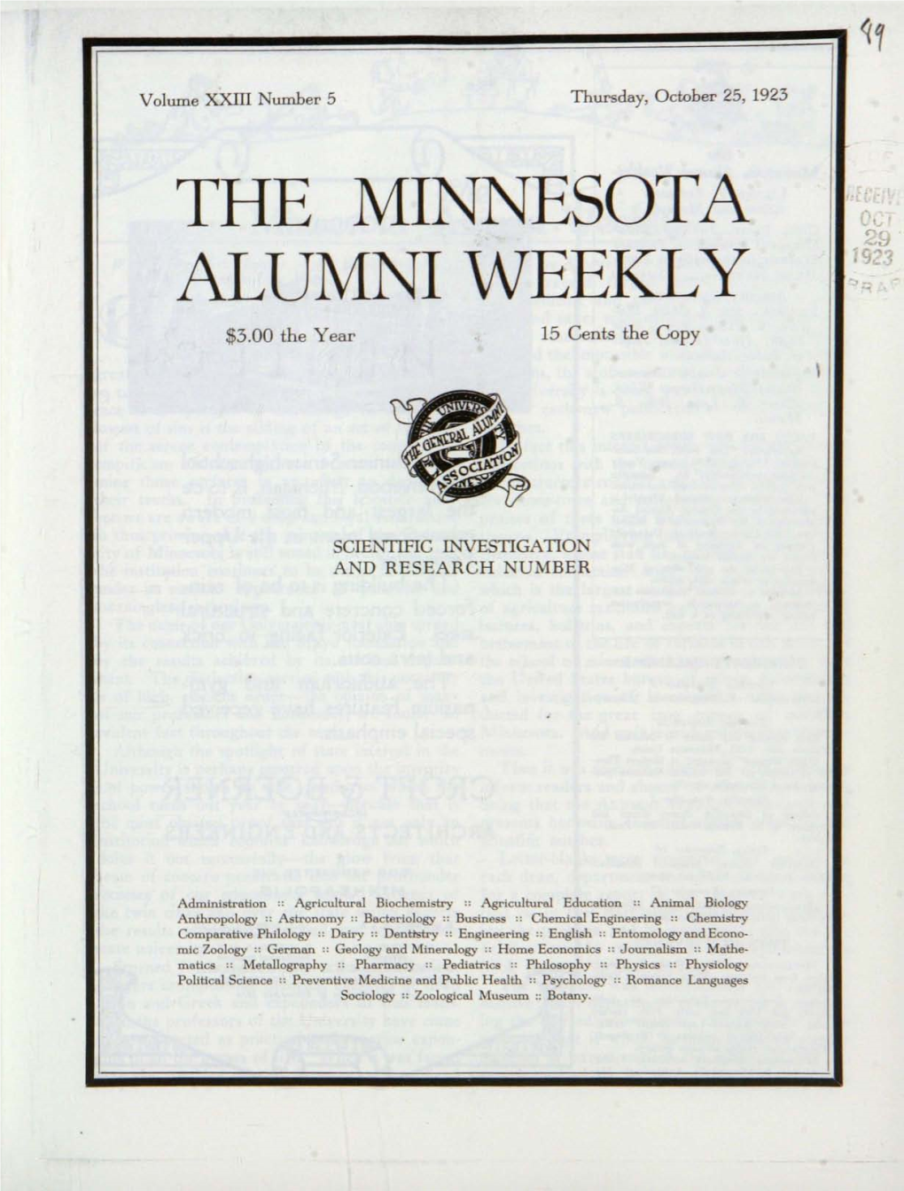 THE MINNESOTA ALUMNI WEEKLY $3.00 the Year 15 Cents the Copy