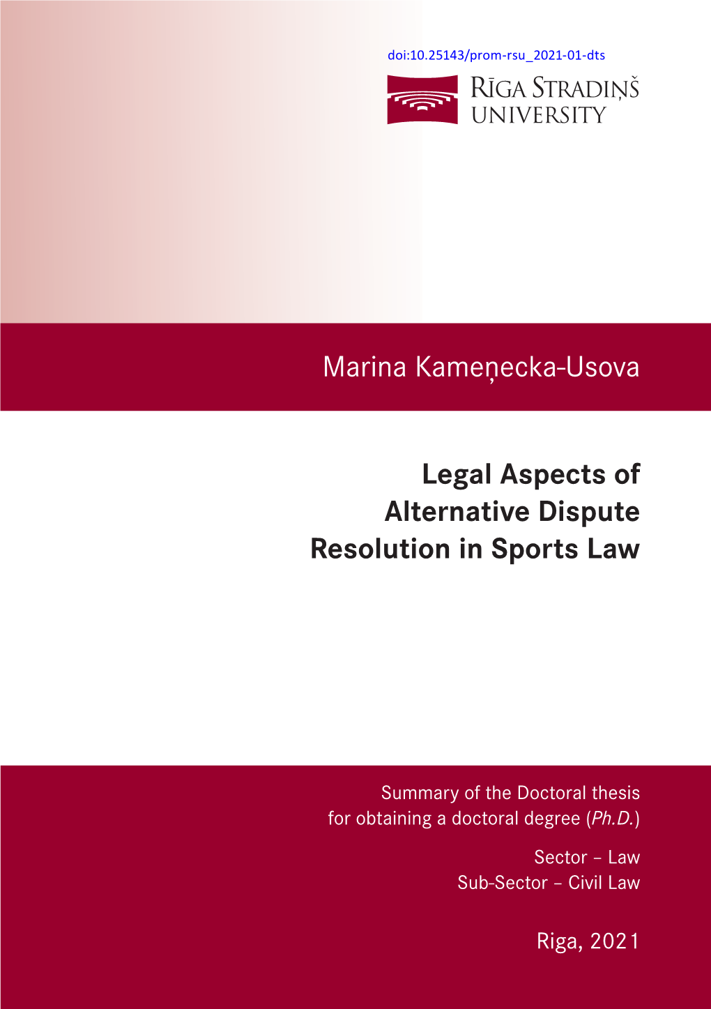 Legal Aspects of Alternative Dispute Resolution in Sports Law Marina