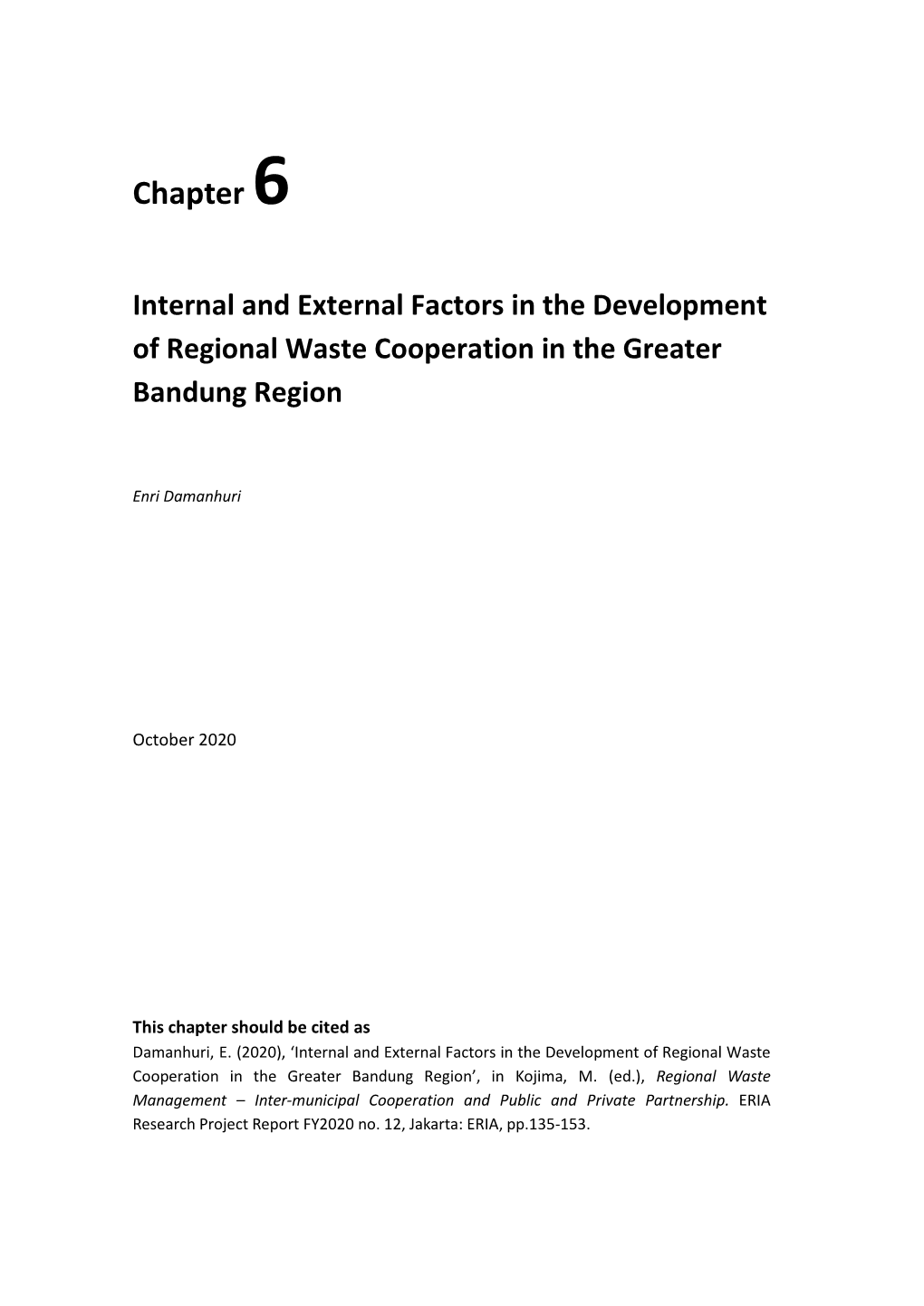 Internal and External Factors in the Development of Regional Waste Cooperation in the Greater Bandung Region