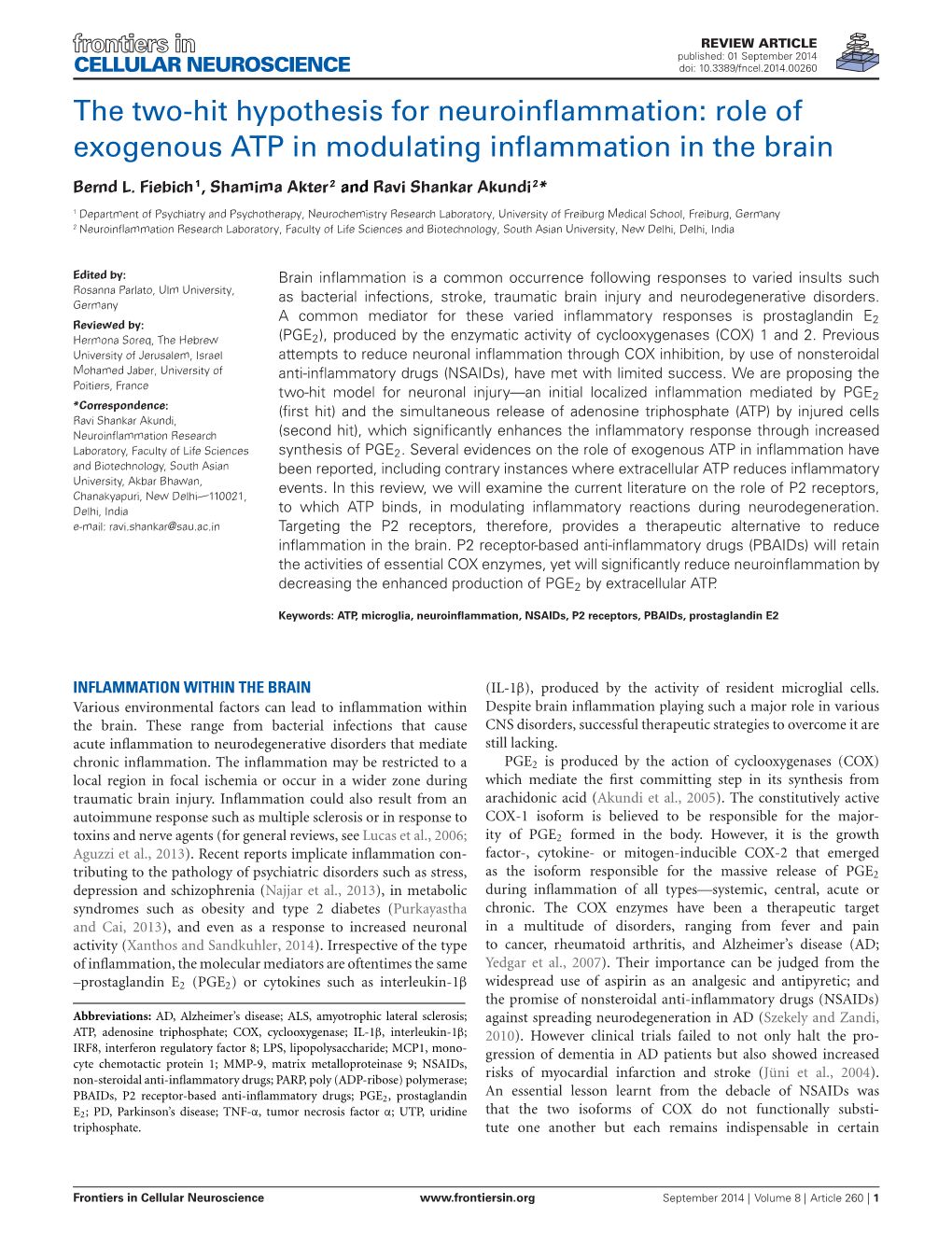 Role of Exogenous ATP in Modulating Inflammation in the Brain