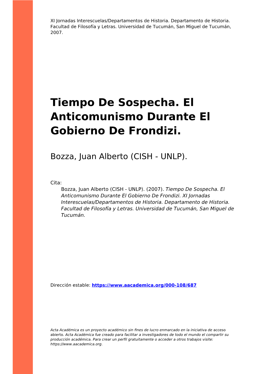 Tiempo De Sospecha. El Anticomunismo Durante El Gobierno De Frondizi